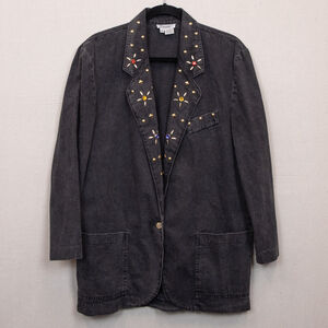 Vintage Dreams bedazzled studded black denim jacket-M